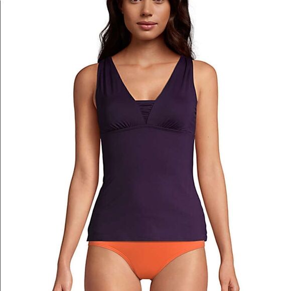 Land’s End Plus Standard Control Lining Grecian Tankini BLACK or Blackberry Var - Picture 1 of 11